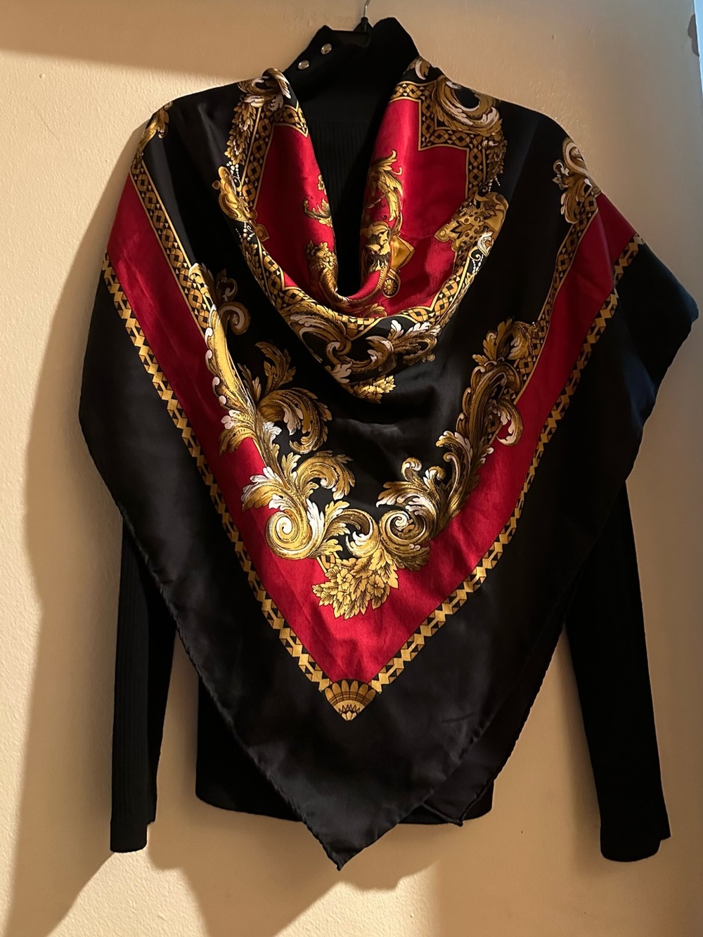 Vintage Peter NYGard Luxury Baroque Print Silk-Square Scarf - Black & Red